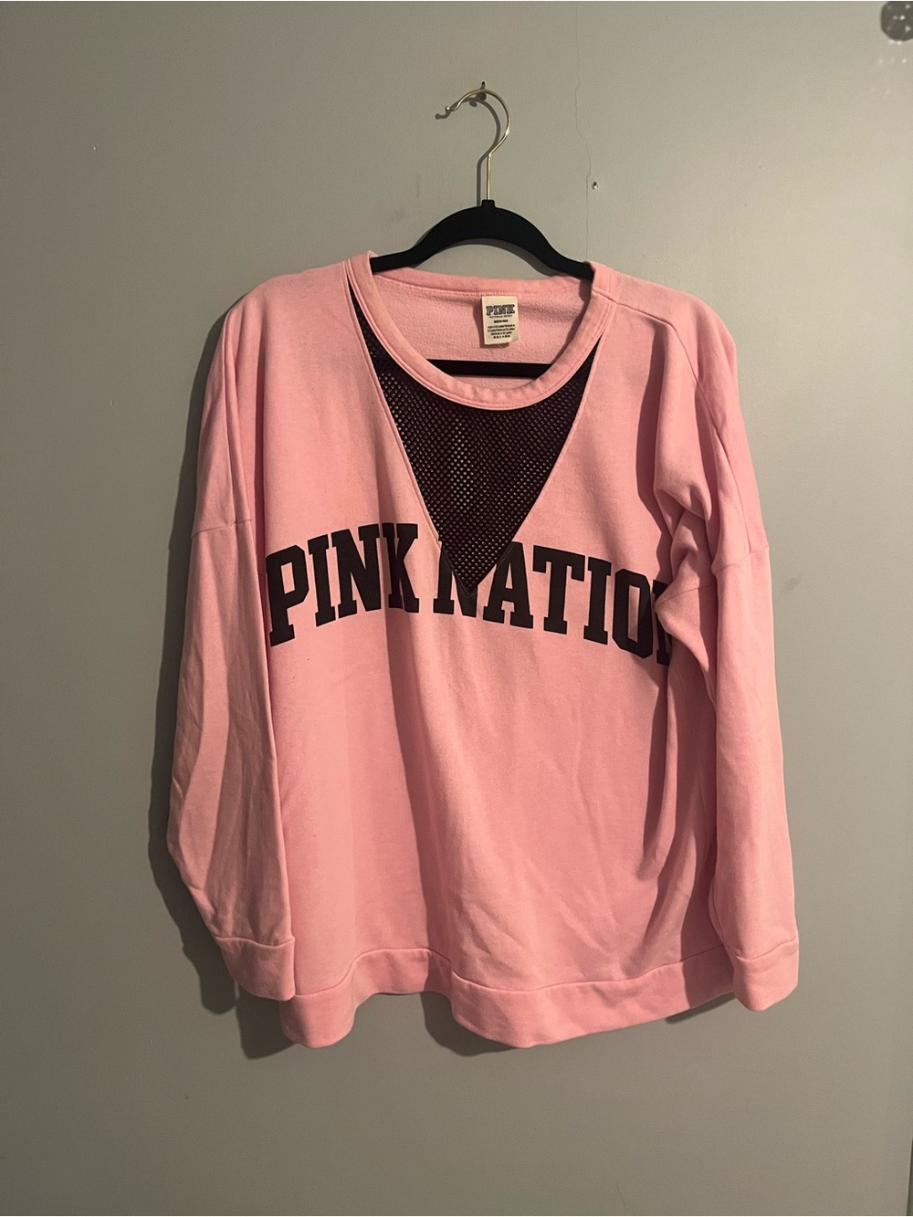 PINK Victoria's Secret Light Pink Crewneck with Black Mesh size medium casual